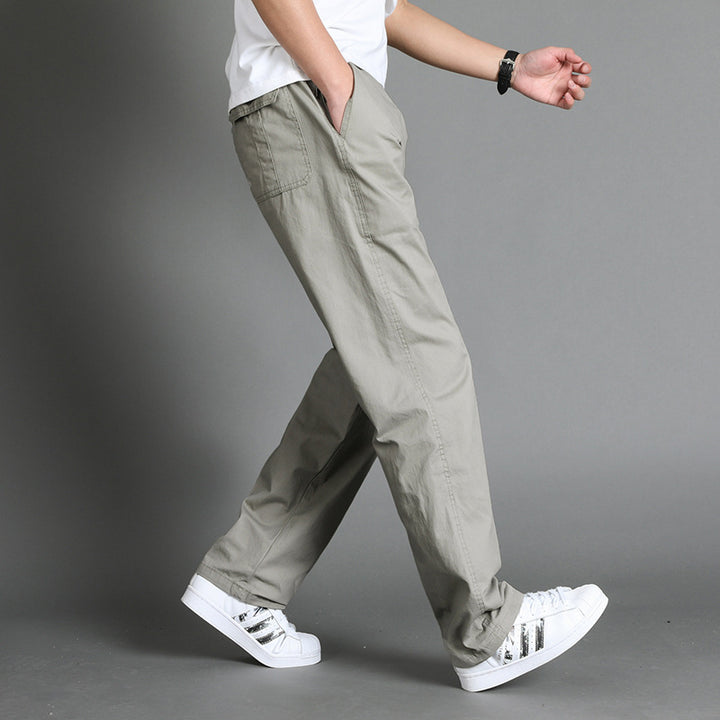 Herren Lässige Canvas-Chinohose mit elastischem Tunnelzugbund, aufgesetzten Taschen & geradem Bein Drune