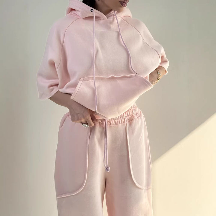 Damen Oversized Kapuzenpullover mit Kängurutasche und elastischen Saum Drune