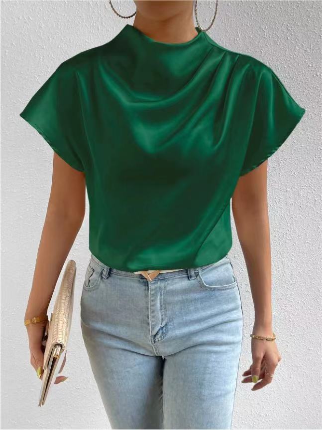 Damen Elegantes Satinoberteil mit hochgeschlossenem Ausschnitt und soften Drapierungen Drune