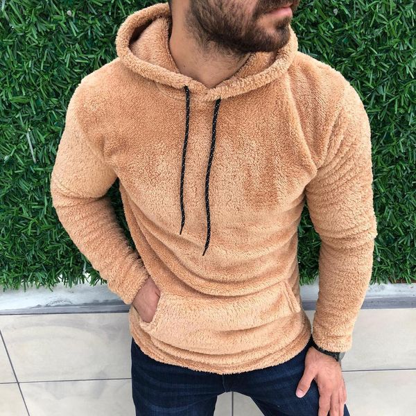 Herren nan Teddy-Plüsch Kapuzenpullover mit schmaler Passform und Kängurutasche Drune