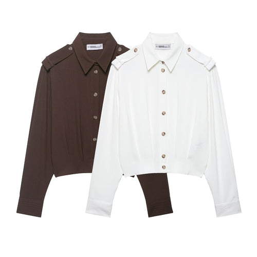 Damen Cropped-Hemdbluse mit dekorativen Epauletten und taillierter Korsettoptik Drune