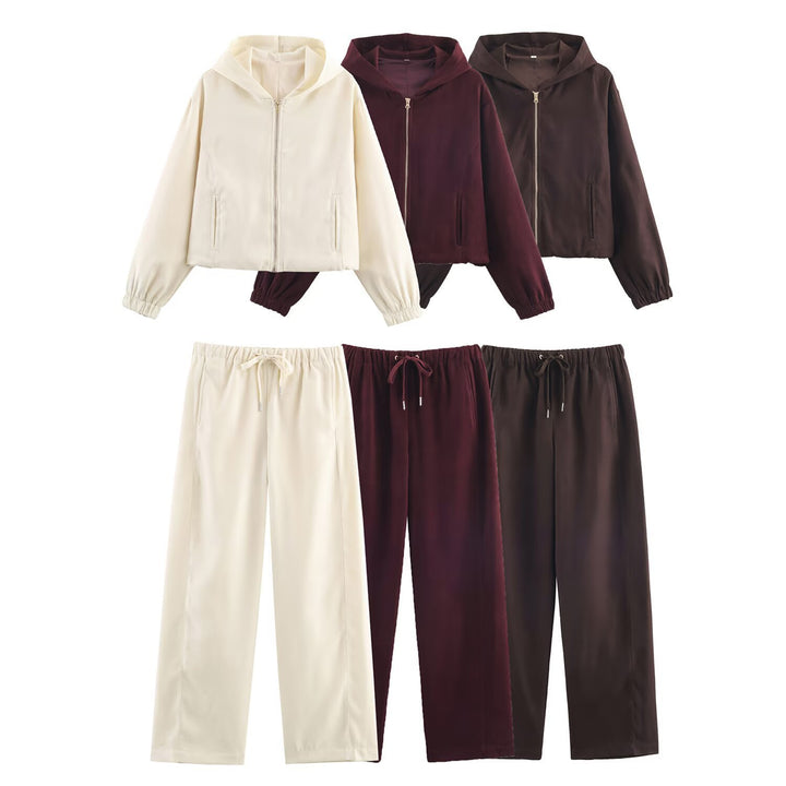 Damen Boxy-Kapuzenjacke aus Veloursoptik mit durchgehendem Reißverschluss und Gummsaum Drune