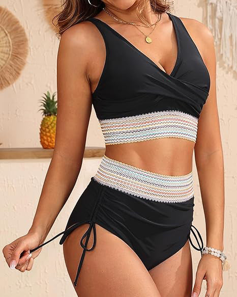 Damen Hoch tailliertes Bikiniset mit Wickeloberteil Drune