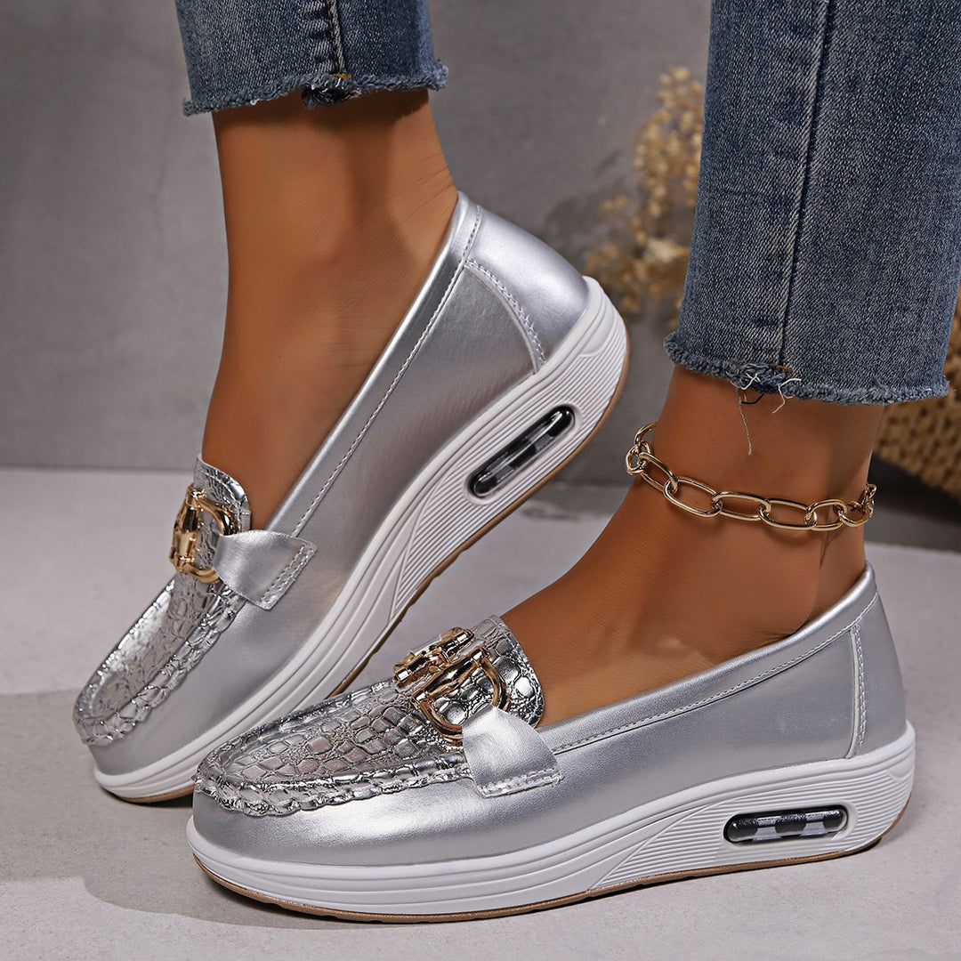 Damen  modische Plateau Loafer mit gepolstertem Luftkissenfußbett und Krokoprägung Drune