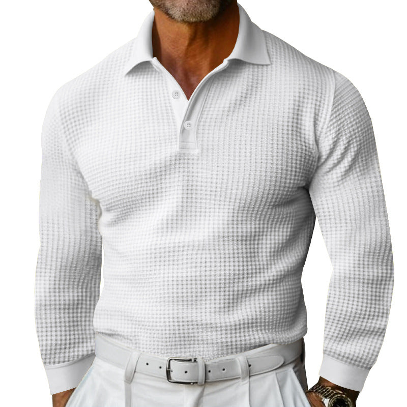 Herren Waffelstruktur-Poloshirt mit Langarm, Slim-Fit und Kentkragen Drune