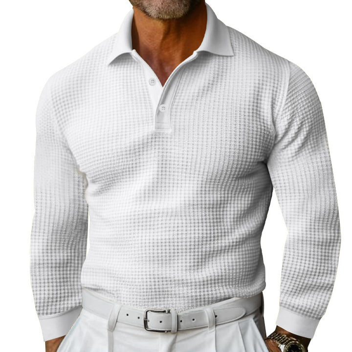 Herren Waffelstruktur-Poloshirt mit Langarm, Slim-Fit und Kentkragen Drune