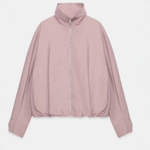 Damen Kurzblouson im Boxy‑Cut mit hohem Stehkragen, verdecktem Reißverschluss und elastischem Saum Drune