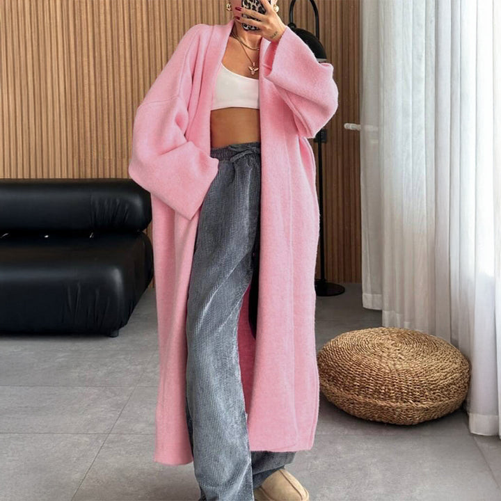 Damen nan extra-langer Oversize-Strickmantel mit offenem Schnitt, weiten Ärmeln und Kimonokragen Drune