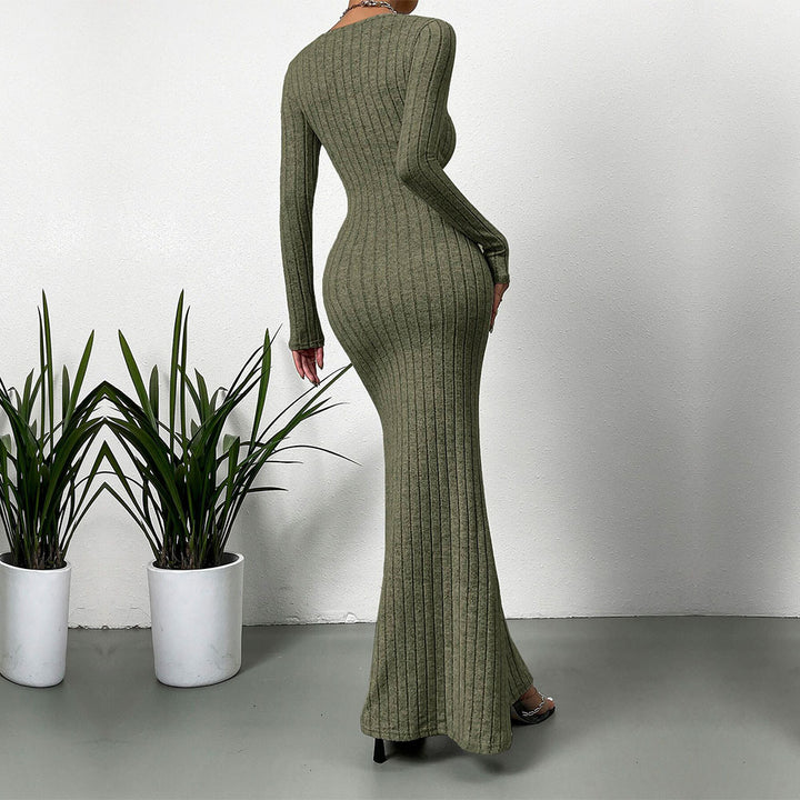 Damen geripptes Sculpting-Maxikleid mit Quadratausschnitt und taillierter Meerjungfrauen‑Silhouette Drune