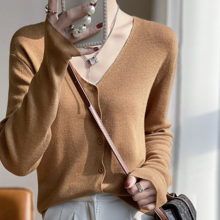 Damen Leichter V‑Ausschnitt‑Cardigan mit kastiger Silhouette und Kaschmir‑Optik Drune