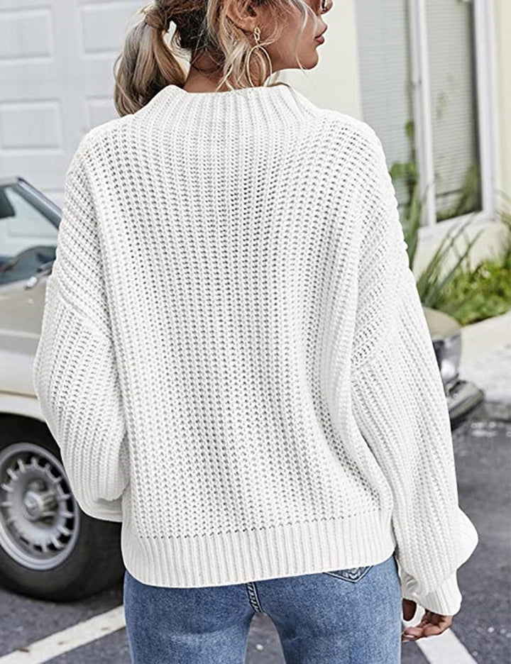 Damen Grobstrickpullover mit Zopfdesign und hohem Stehkragen Drune