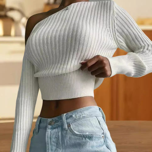 Damen Übergroßes Strickoberteil mit asymmetrischem Design und offenem Schulterbereich Drune