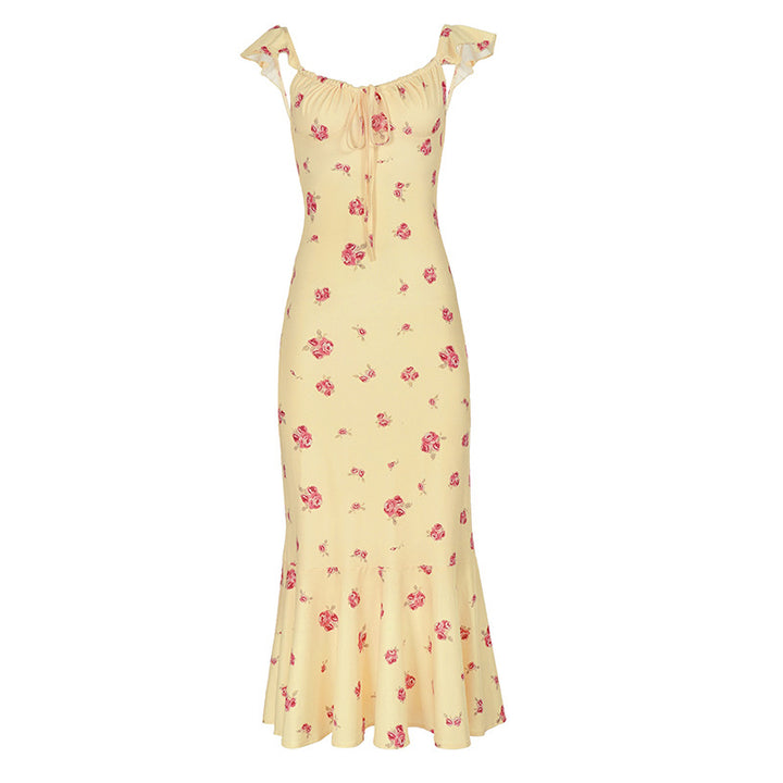 Damen Maxikleid mit Rüschensaum und floralem Muster Drune