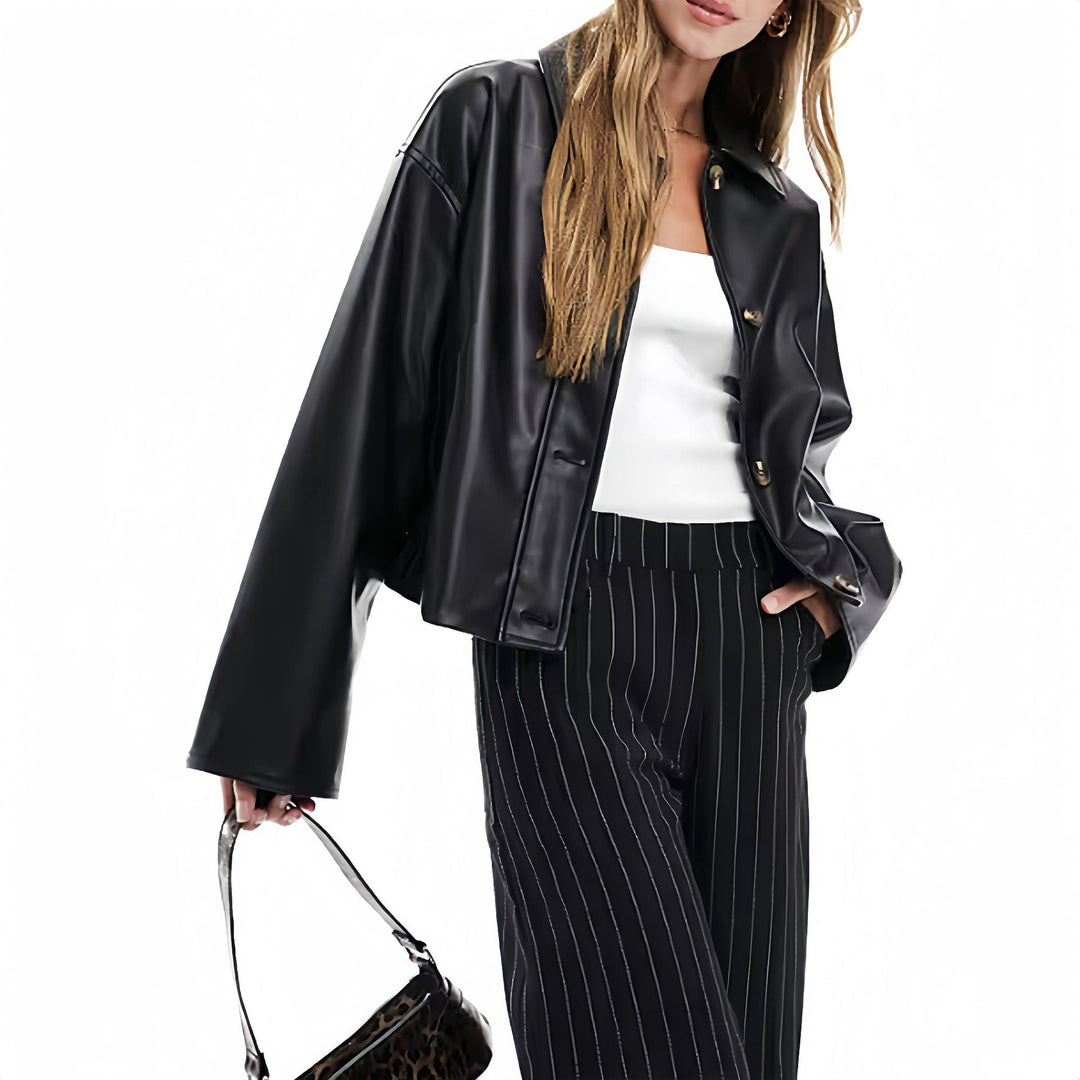 Damen modische Kunstlederjacke mit elegantem Schnitt Drune