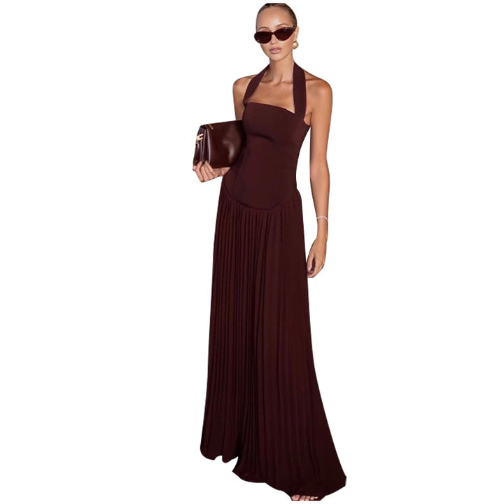 Damen Elegantes Maxikleid mit Rückenausschnitt und plissiertem Rock Drune