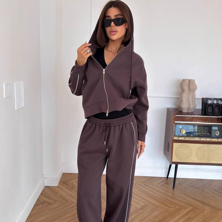 Damen lässiges Sportanzug mit cropped Hoodie und weiten Jogginghosen Drune