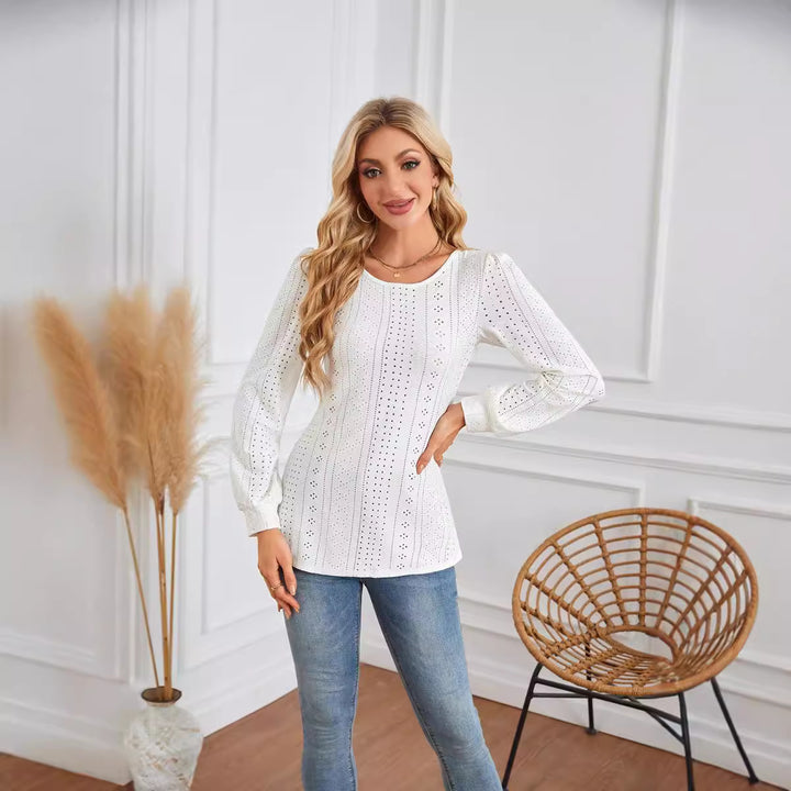 Damen Bluse mit luftigen Lochmustern und eleganten Puffärmeln Drune