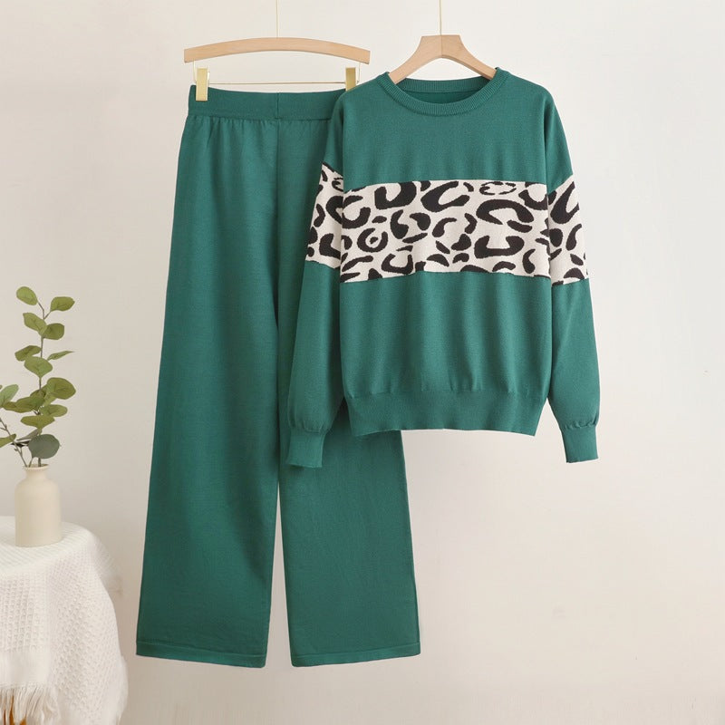 Damen modisches Freizeit-Loungewear-Set mit angesagtem Leopardenmuster Drune