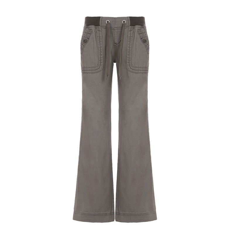 Damen High‑Waist Schlaghose aus Baumwollmix mit Elastikbund, Tunnelzug und aufgesetzten Taschen Drune