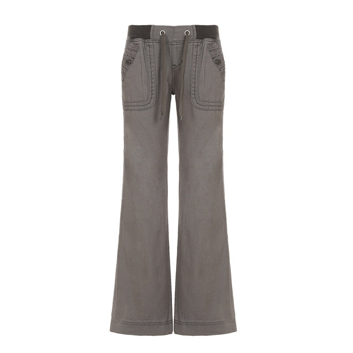 Damen High‑Waist Schlaghose aus Baumwollmix mit Elastikbund, Tunnelzug und aufgesetzten Taschen Drune
