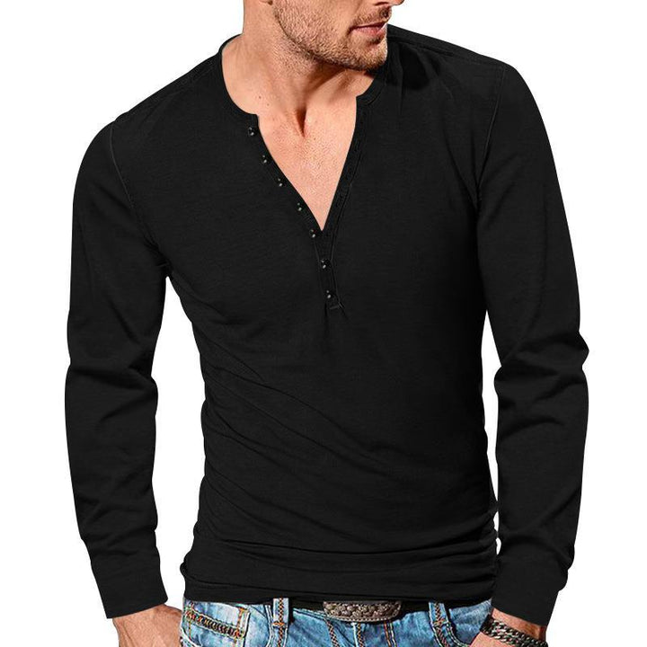 Herren nan tailliertes Langarm-Henleyshirt mit kurzer Knopfleiste aus Stretch-Baumwolle Drune