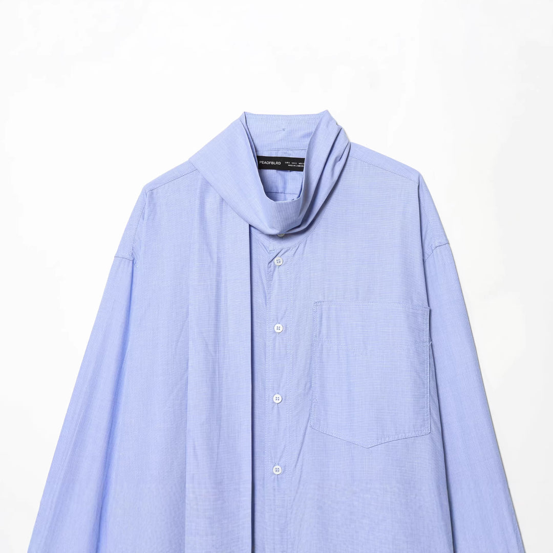 Damen nan oversized Hemdbluse mit dekorativer Schluppe, cropped Boxy-Schnitt und aufgesetzter Brusttasche Drune