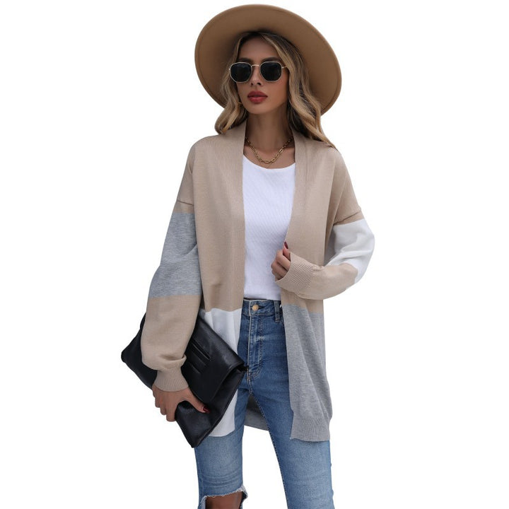 Damen Langer Colorblock-Feinstrickcardigan mit offener Front und überschnittener Schulter Drune