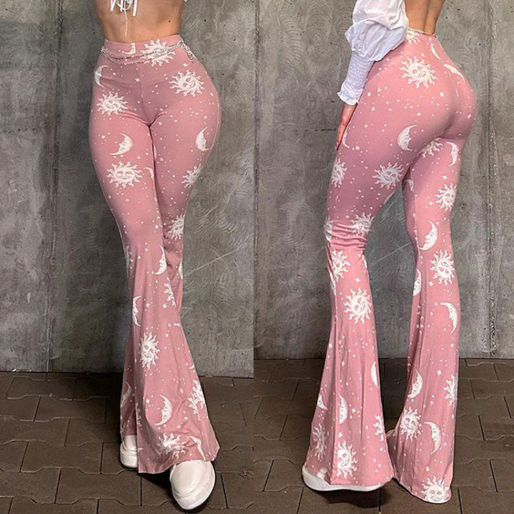 Damen Bootcut-Hose mit Mond- und Sonnenmuster Drune