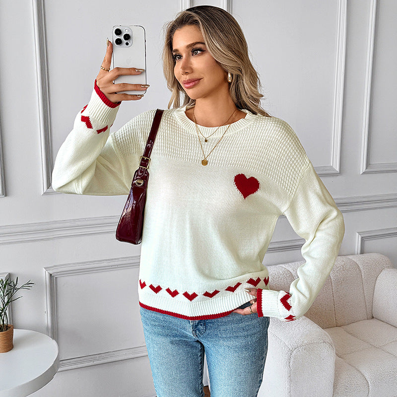 Damen Verspielter Strickpullover mit Herzmotiven Drune