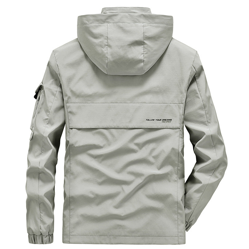 Herren Leichter Wasserabweisender Windbreaker mit Kapuze und Mehrfachtaschen Drune