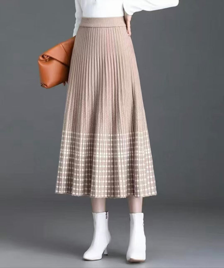 Damen Plissierter Maxirock mit eleganten Muster Drune