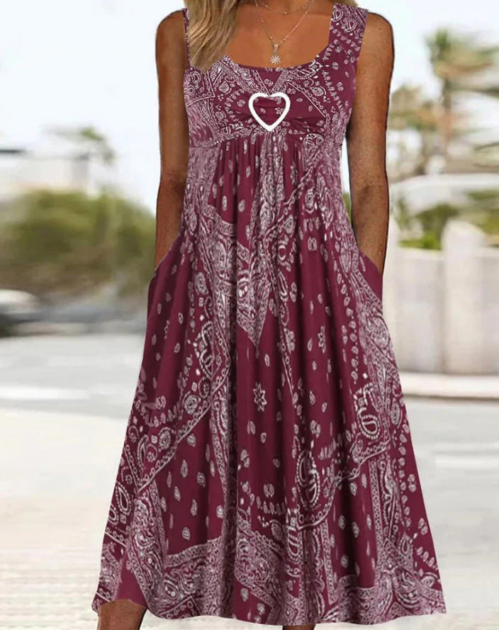 Damen Sommerliches Maxikleid mit elegantem Bandana-Muster und praktischen Taschen Drune