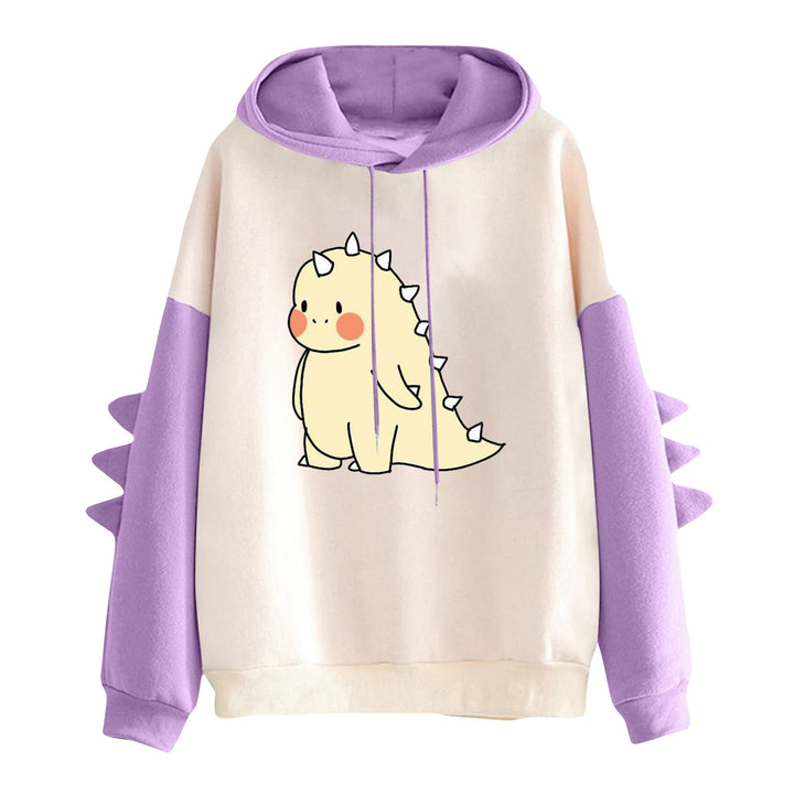 Damen nan Kapuzenpullover mit niedlichem Dinosaurier-Print und dreidimensionalen Ärmeldetails Drune