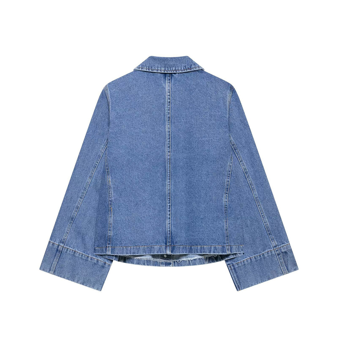 Damen Oversize-Jeansjacke mit Hemdkragen und großen aufgesetzten Taschen Drune