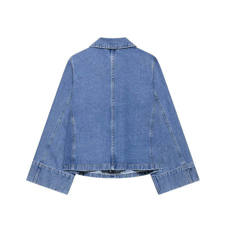 Damen Oversize-Jeansjacke mit Hemdkragen und großen aufgesetzten Taschen Drune