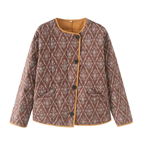 Damen nan leichte gesteppte Jacquard-Steppjacke mit Rundhalsausschnitt, Kontrastpaspel und aufgesetzten Klappentaschen Drune