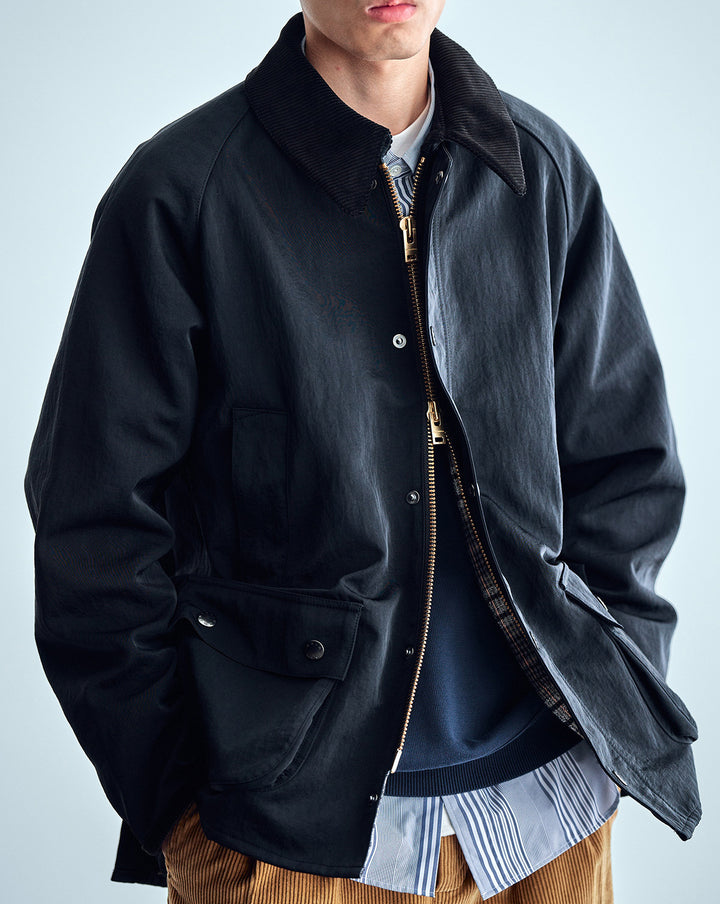 Herren Utility-Fieldjacke aus gewachstem Baumwollmix mit Cordkragen Drune