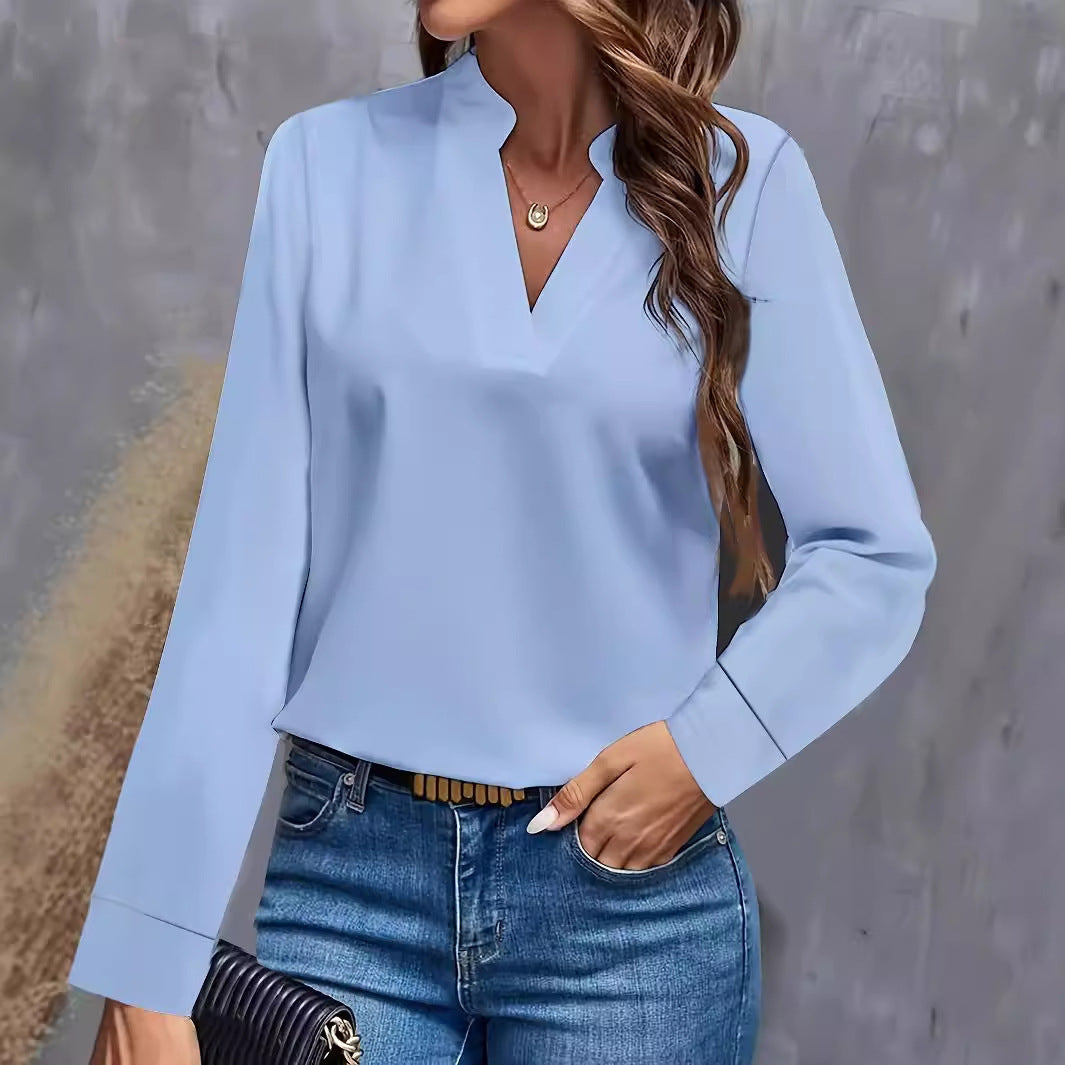 Damen Bluse mit Stehkragen und langen Ärmeln Drune