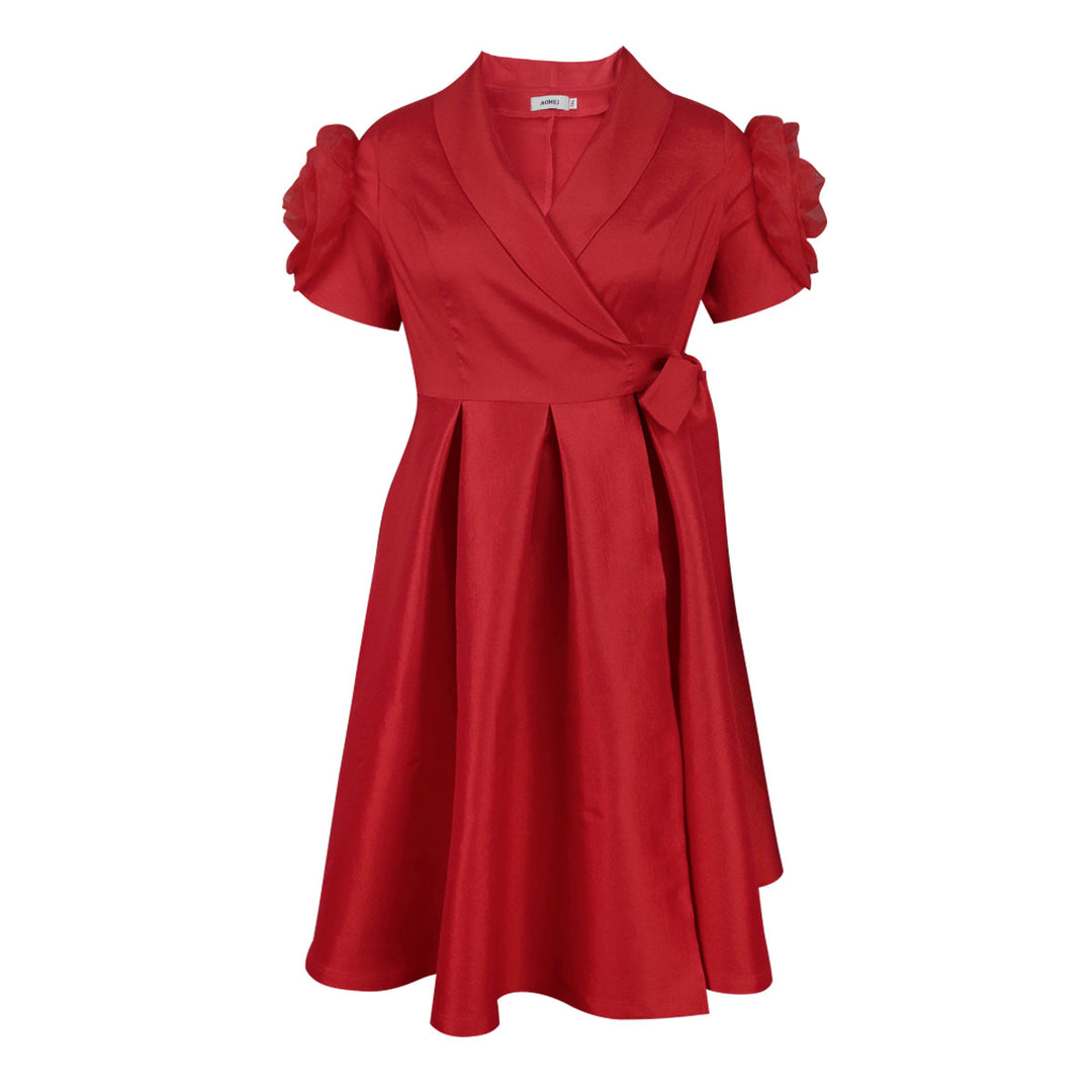 Damen Wickelkleid mit voluminösen Puffärmeln Drune
