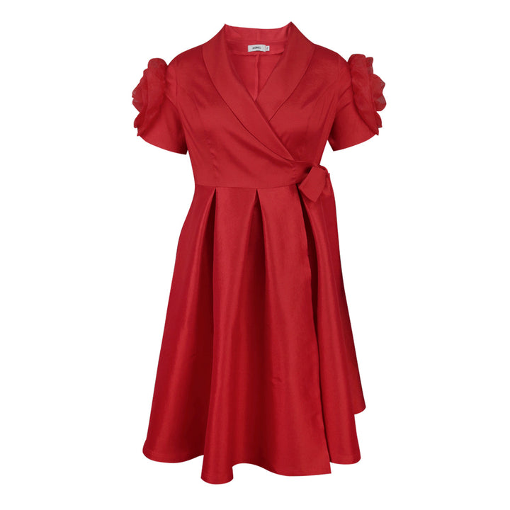 Damen Wickelkleid mit voluminösen Puffärmeln Drune