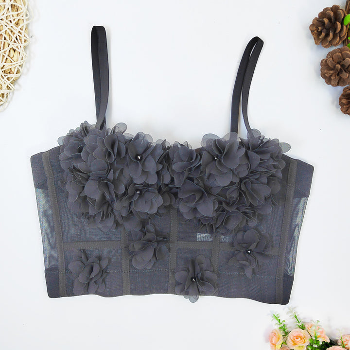 Damen Elegante Korsage mit floralen Spitzenapplikationen Drune