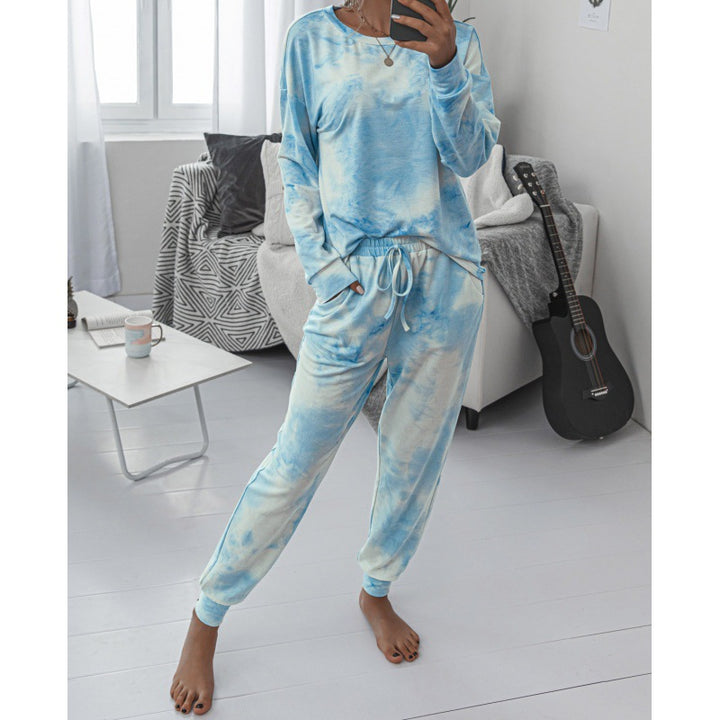 Damen Lässiger Tie-Dye Lounge-Jumpsuit mit Kordelzug und Eingrifftaschen Drune