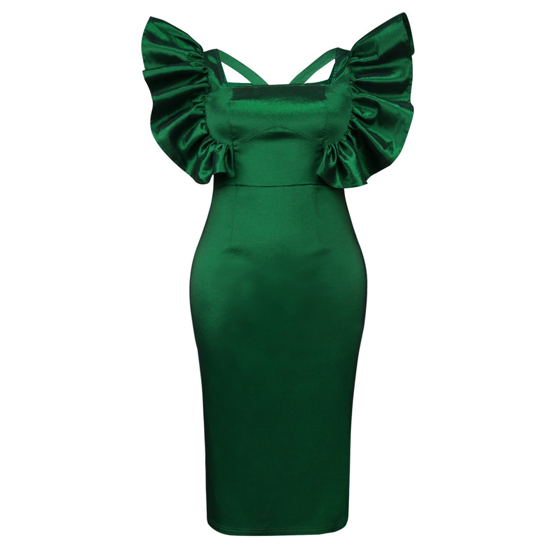 Damen Elegantes Midikleid mit voluminösen Puffärmeln Drune