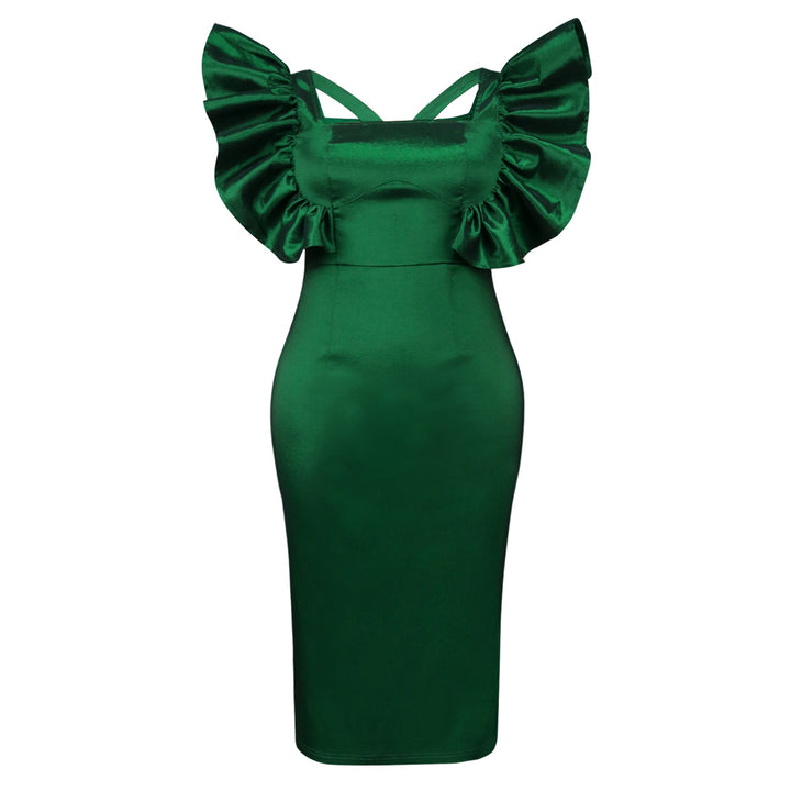 Damen Elegantes Midikleid mit voluminösen Puffärmeln Drune