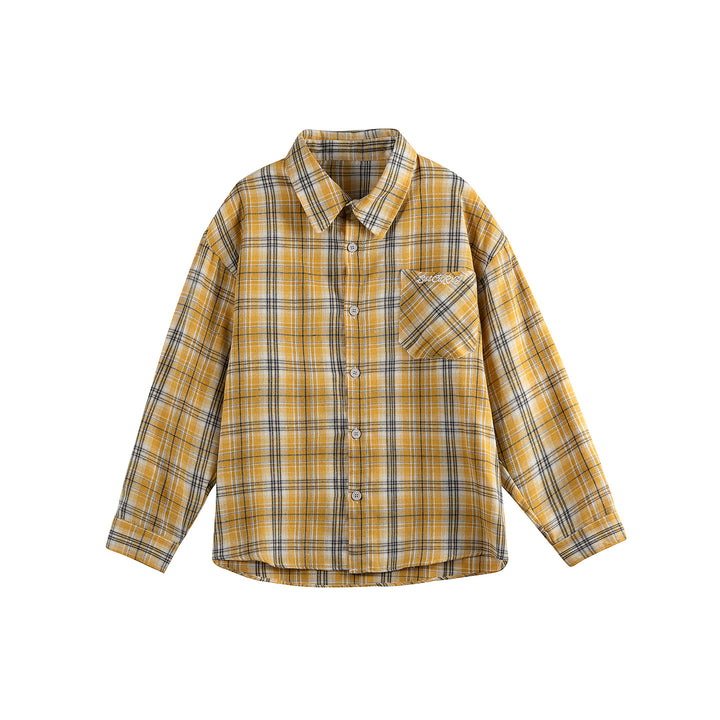 Unisex Lockerer Flanell-Buttondown im Overshirt‑Schnitt mit abgerundetem Saum Drune