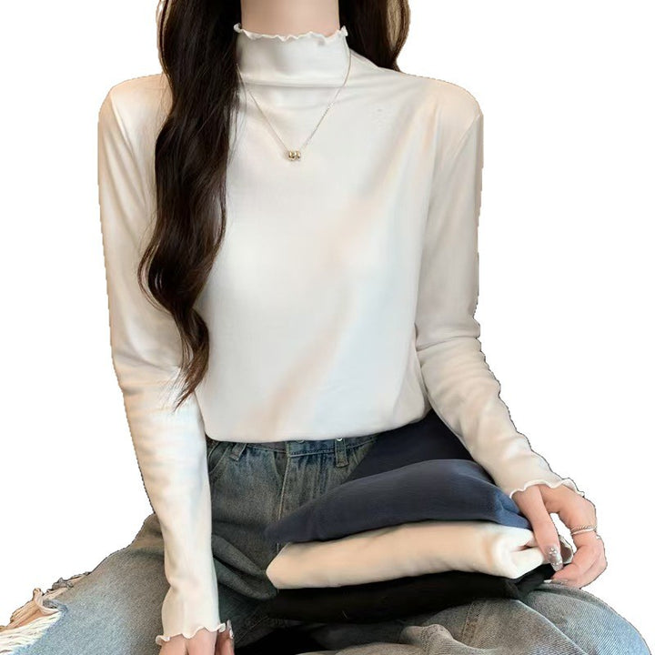 Damen Langarmshirt mit raffiniertem Stehkragen und Rüschen Drune