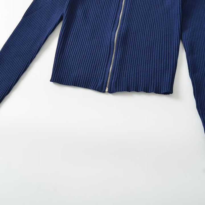 Damen Gerippte Stehkragen-Strickjacke mit durchgehendem Reißverschluss Drune