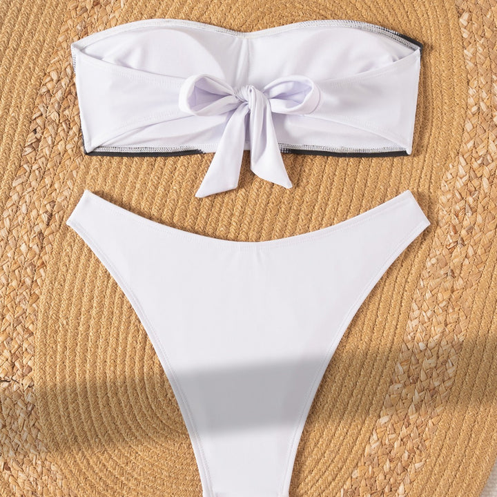 Damen Bandeau-Bikini mit kreativem Druck Drune