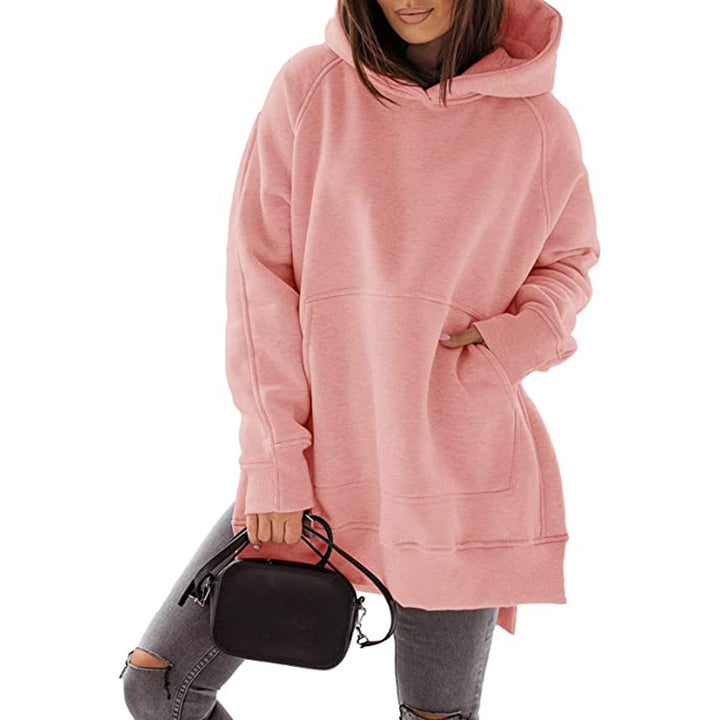 Damen lässiger Oversized Hoodie mit seitlichen Schlitzen und Kängurutasche Drune