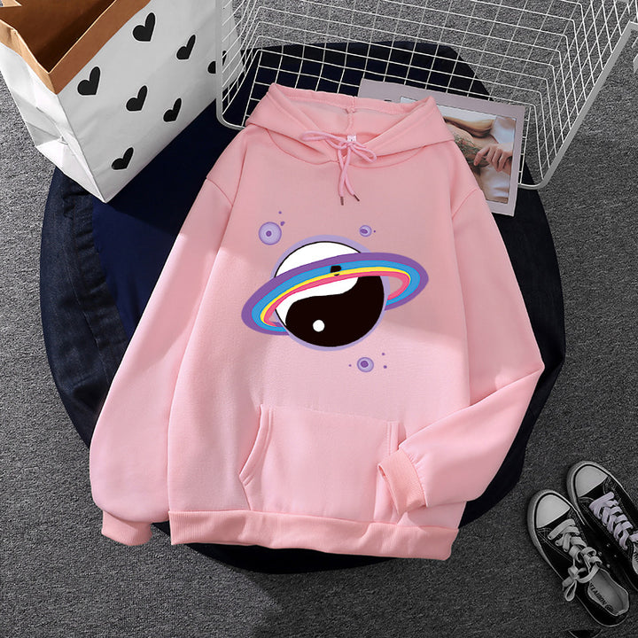 Damen nan Oversized Kapuzenpullover aus Baumwollmischung mit Planeten-Yin‑Yang-Grafik und Kängurutasche Drune